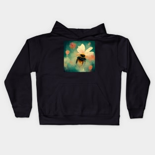 Honey bee close up flying around in the garden on beautiful wings. Kids Hoodie